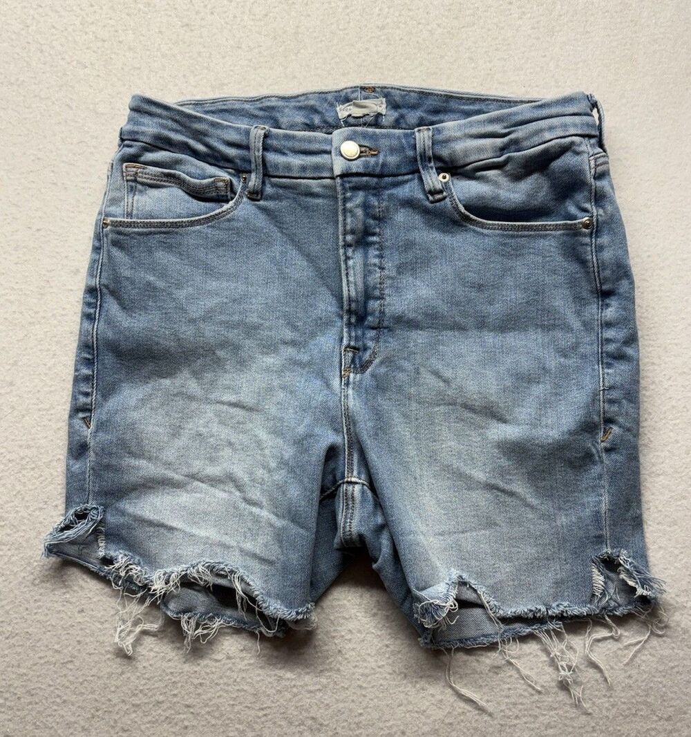 Good American Cut Off Jean Shorts Women Sz 15 Blue Denim Distressed